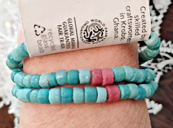Global Mamas Jewelry - NWT Global Mamas Fair Trade Stretch Bracelet Recycled Glass Ghana Boho